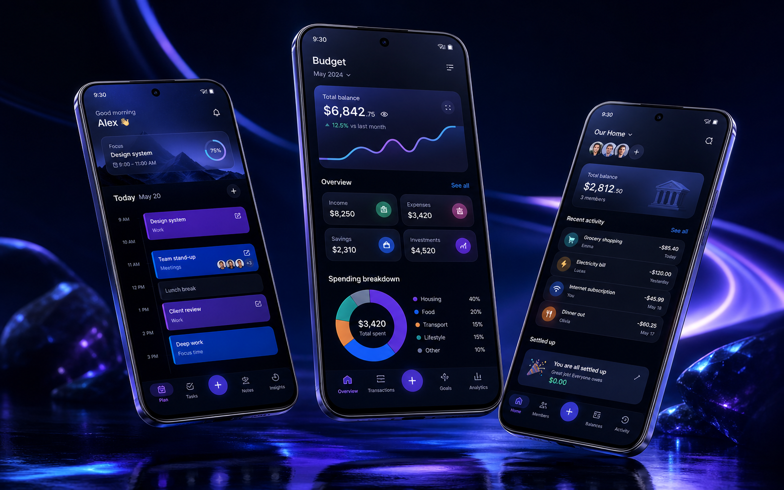Zieet Daily app features for planning, bills, budgets and shared expenses